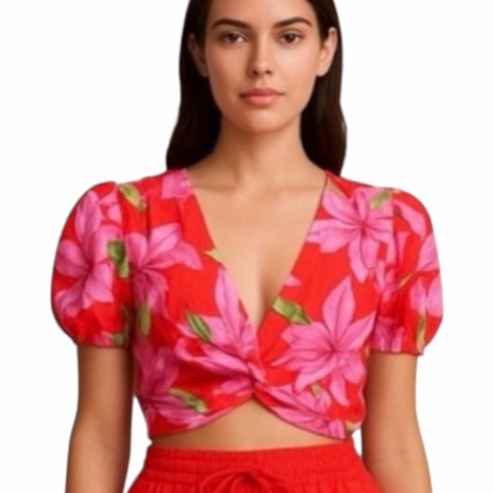 Lulumari boho floral tropical twist-front crop top Size XL